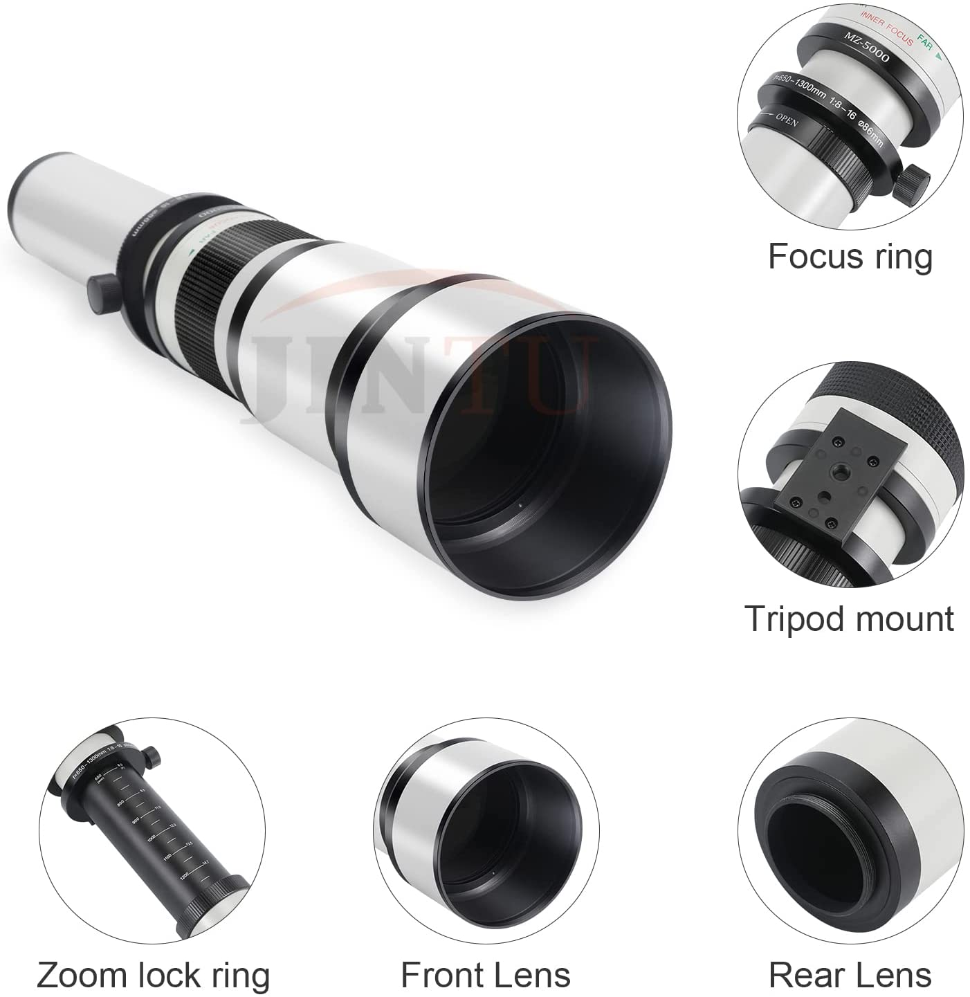 JINTU 650-2600mm 650-1300mm +2X Teleconver Telephoto Lens Zoom