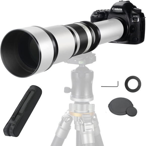 JINTU 650-1300mm Manual Telephoto Zoom Lens MF for NIKON SLR Camera D5300 D850 D90 D5600 D5500 D5400 D5200 D5100 D3100 D3200 D3300 D90 D7100 D7200 D7500 D610 D750 D800 D780 +Bag White